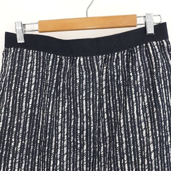 Ann Taylor Loft Linen Mini A-line Skirt Vertical Striped Ribbon Waist Blk Sz 8 - Picture 3 of 12